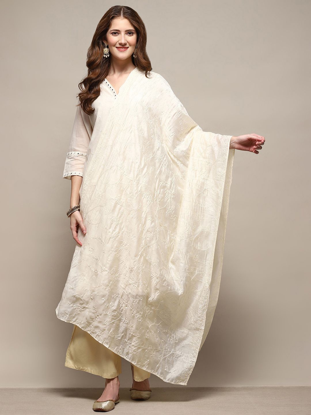 

Biba Floral Embroidered Thread Work Dupatta, Cream