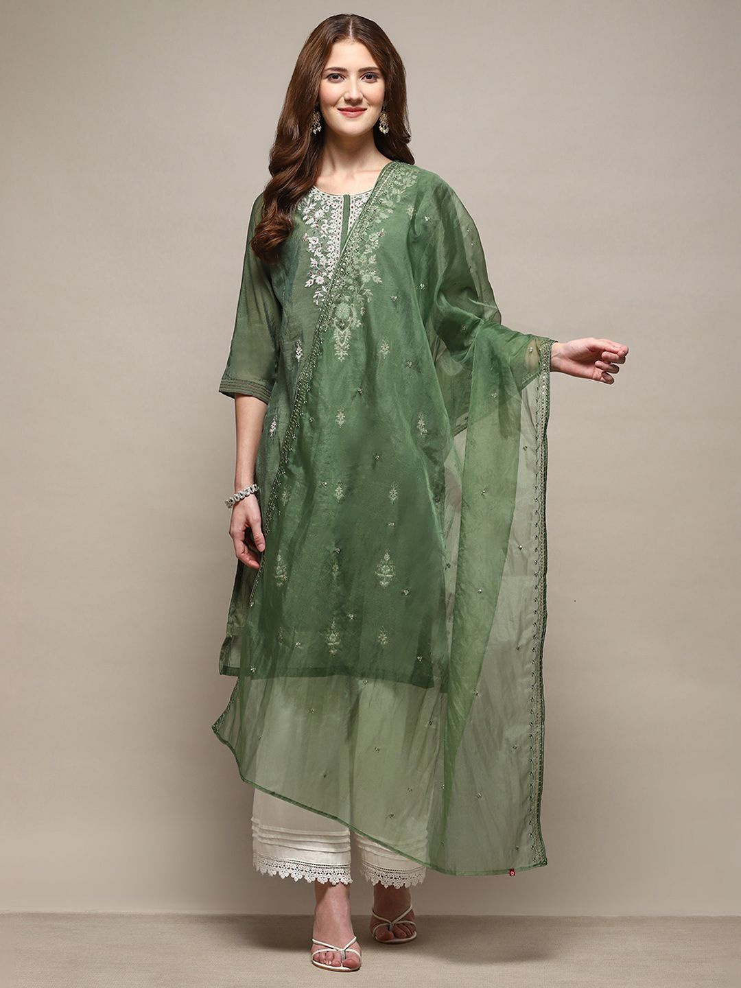 

Biba Embroidered Dupatta with Thread Work, Green