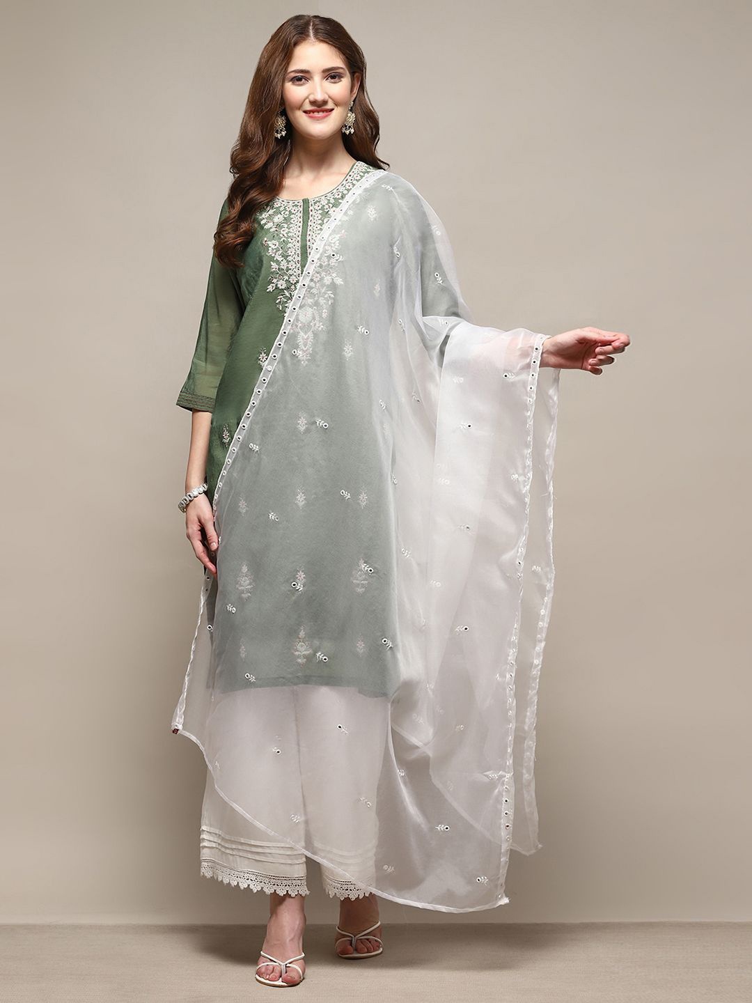 

Biba Floral Embroidered Mirror Work Dupatta, White