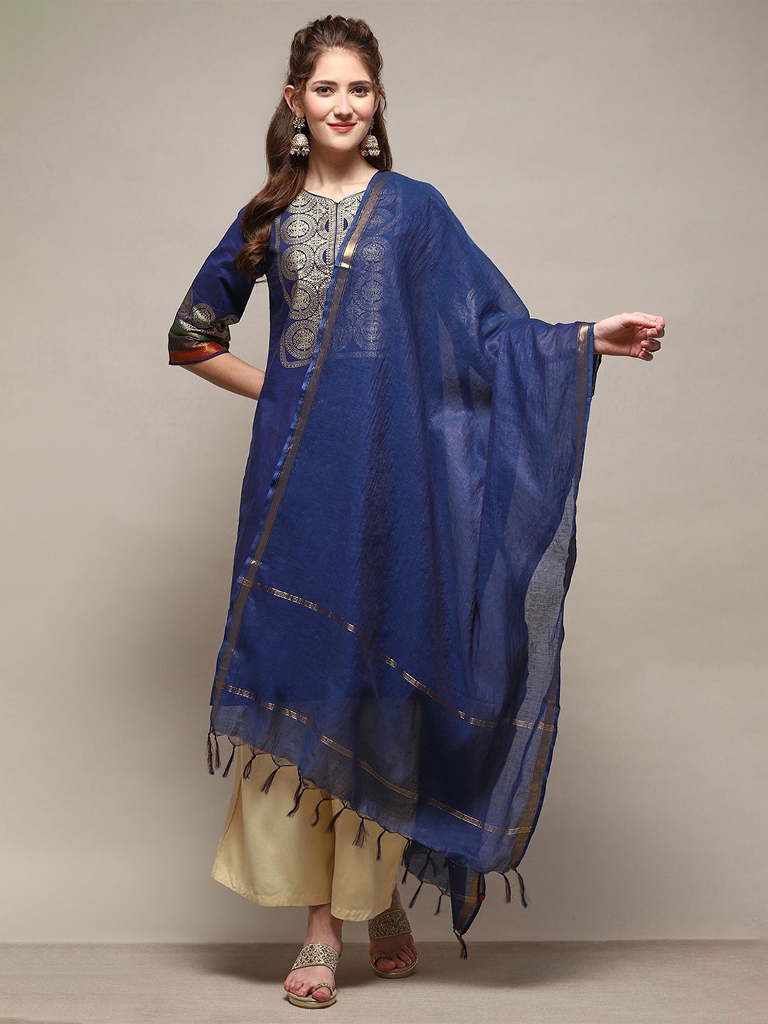 

Biba Tasselled Border Zari Dupatta, Blue