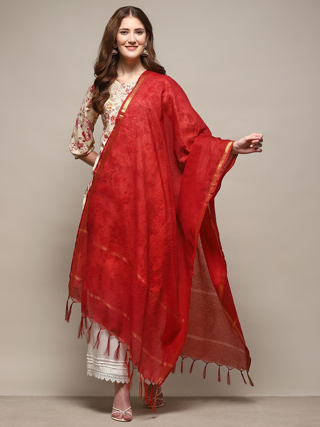 

Biba Tasselled Border Zari Dupatta, Red