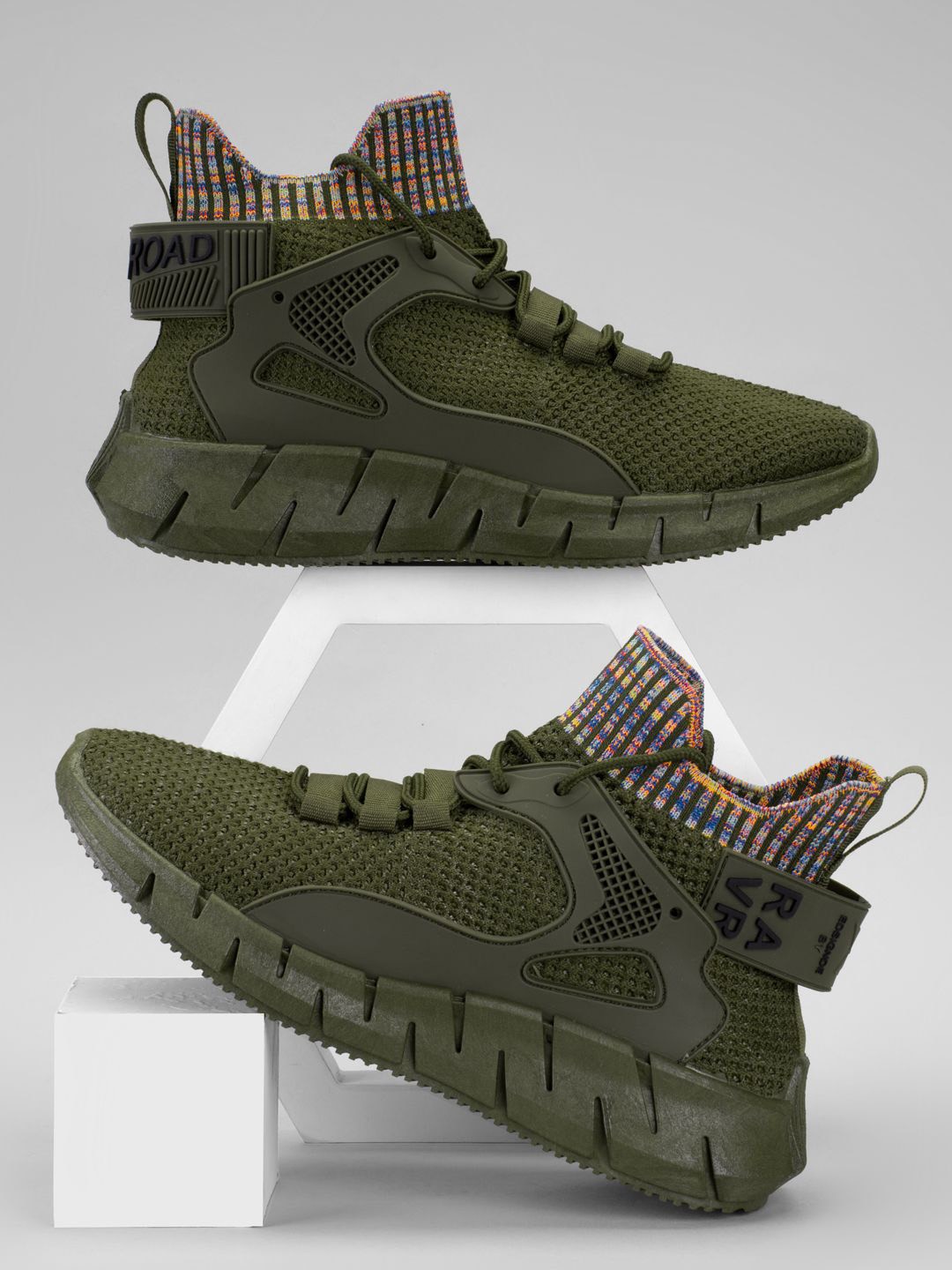 

RapidBox Men Woven Design Mesh Sneakers, Olive