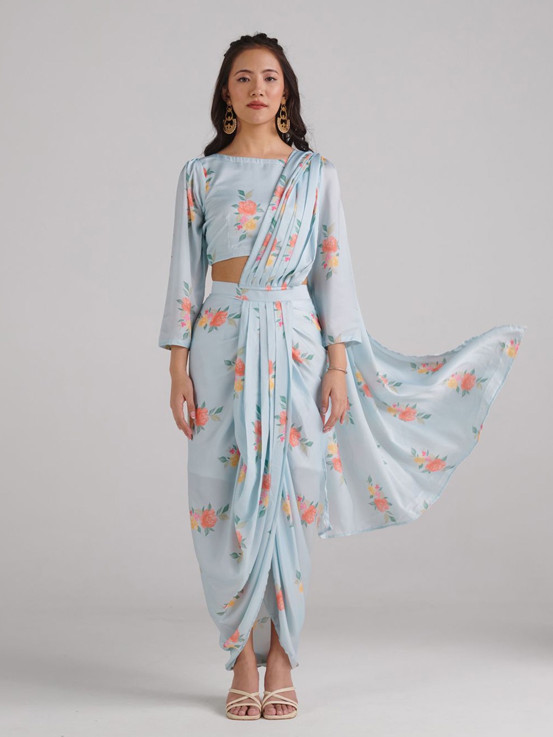 

Pasha Floral Satin Saree, Blue