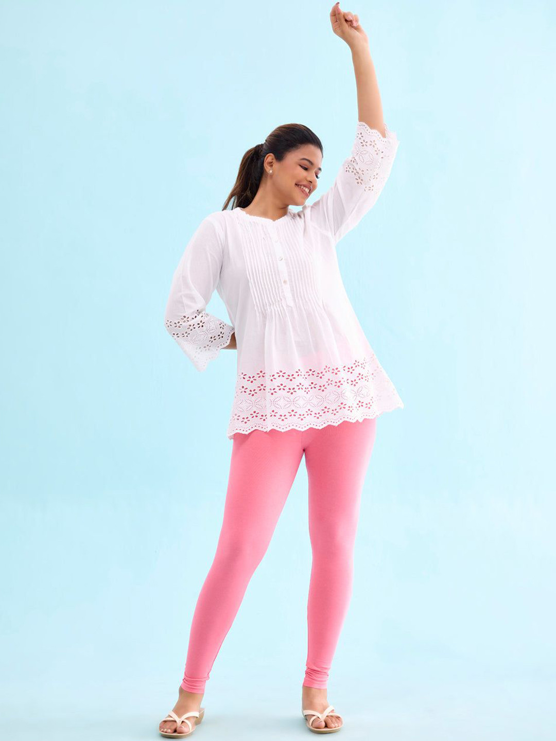 

Go Colors Slim-Fit Churidar-Length Leggings, Pink