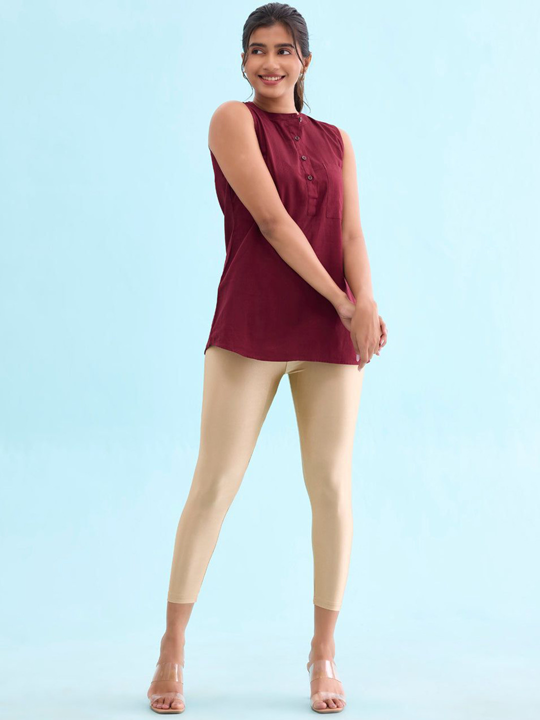 

Go Colors Three-Fourth Length Leggings, Gold