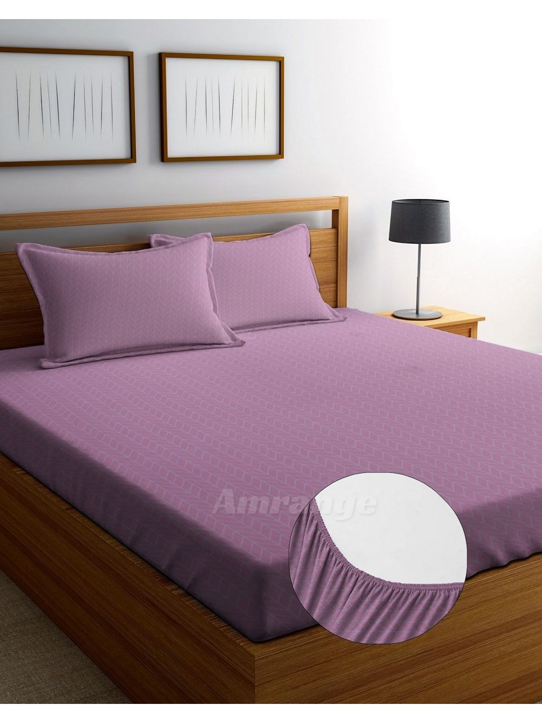 

AMRANGE Purple & Grey Geometric Fitted 250 TC King Bedsheet with 2 Pillow Covers