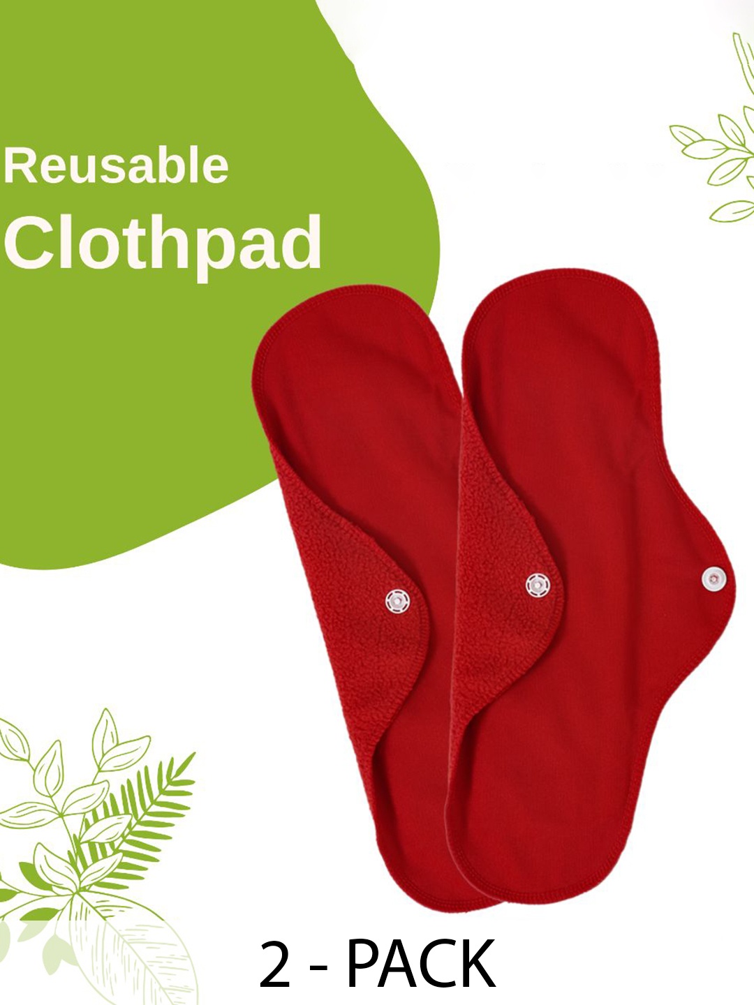 

CareDone Set Of 2 Reusable Leakproof Clothpad Sanitary Napkins, Red