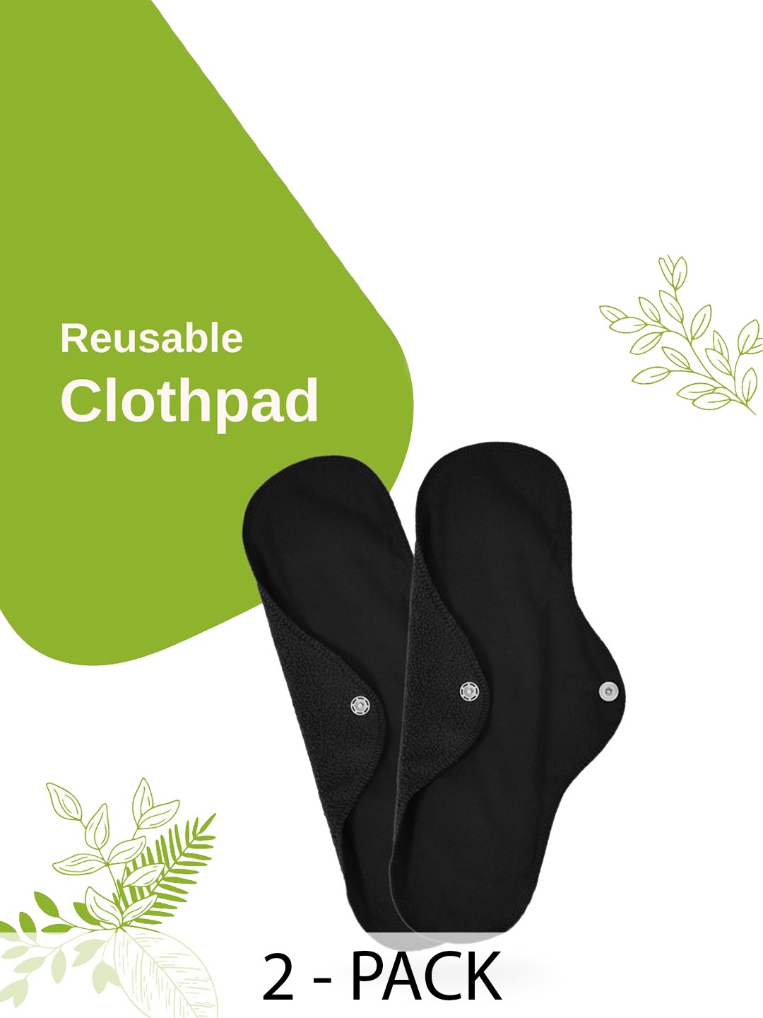 

CareDone Set Of 2 Reusable Leakproof Clothpad Sanitary Napkins, Black