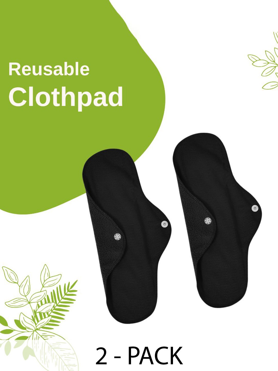 

CareDone Set Of 2 Reusable Leakproof Clothpad Sanitary Napkins, Black