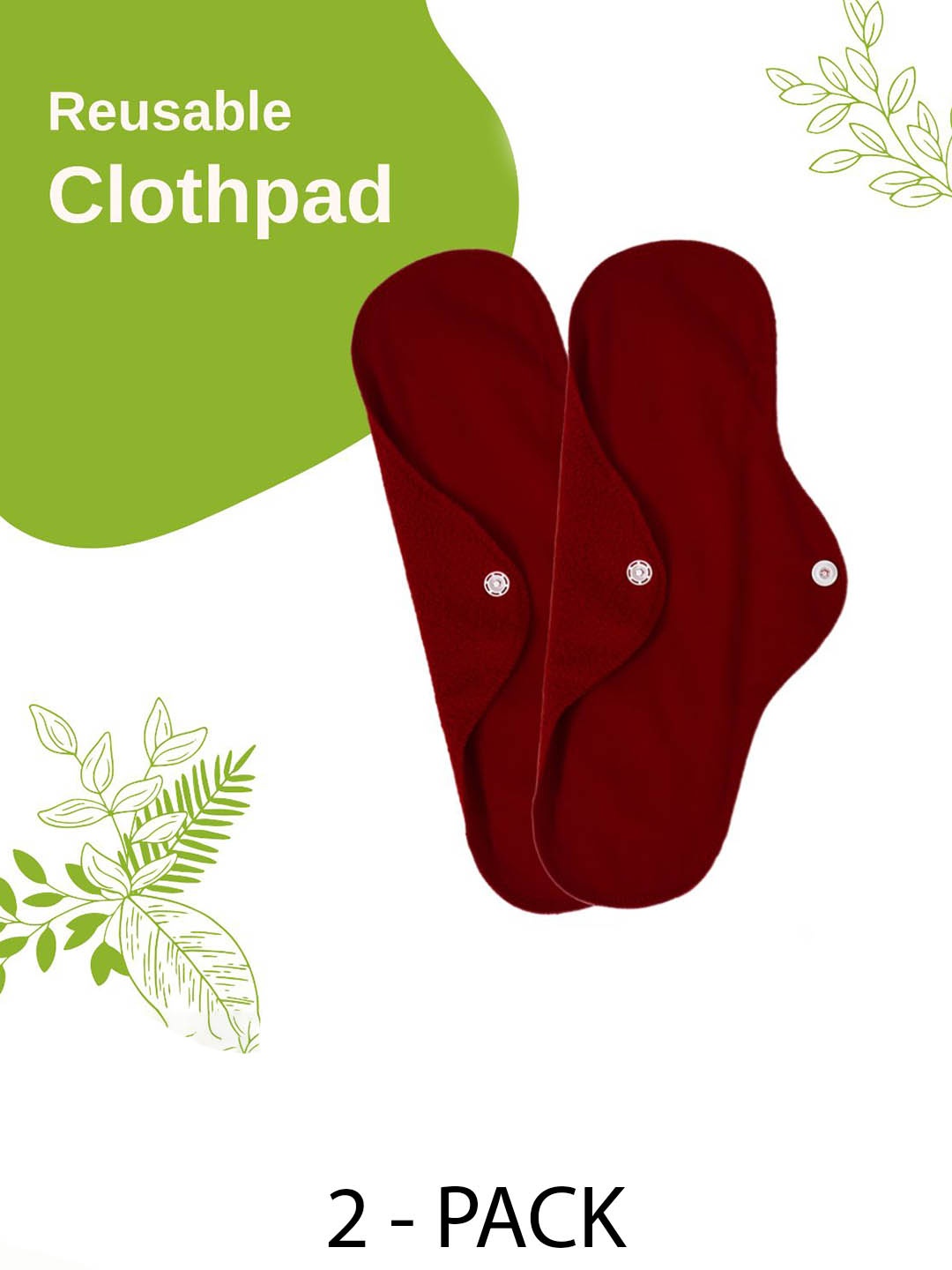 

CareDone Set Of 2 Reusable Leakproof Clothpad Sanitary Napkins, Maroon