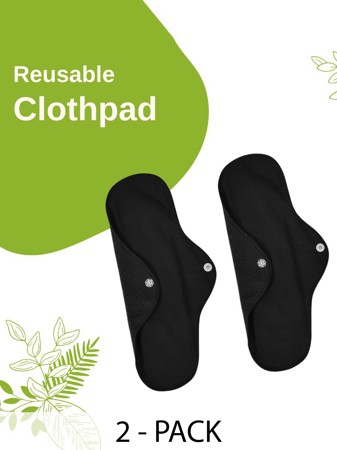 

CareDone Set Of 2 Reusable Leakproof Clothpad Sanitary Napkins, Black