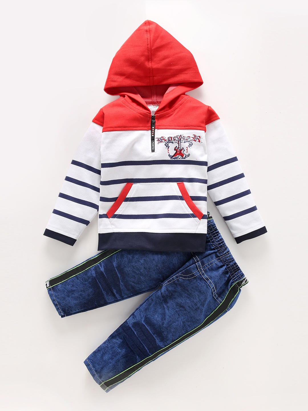 

BAESD Boys Striped Hooded Sweatshirt with Denim Trousers, White