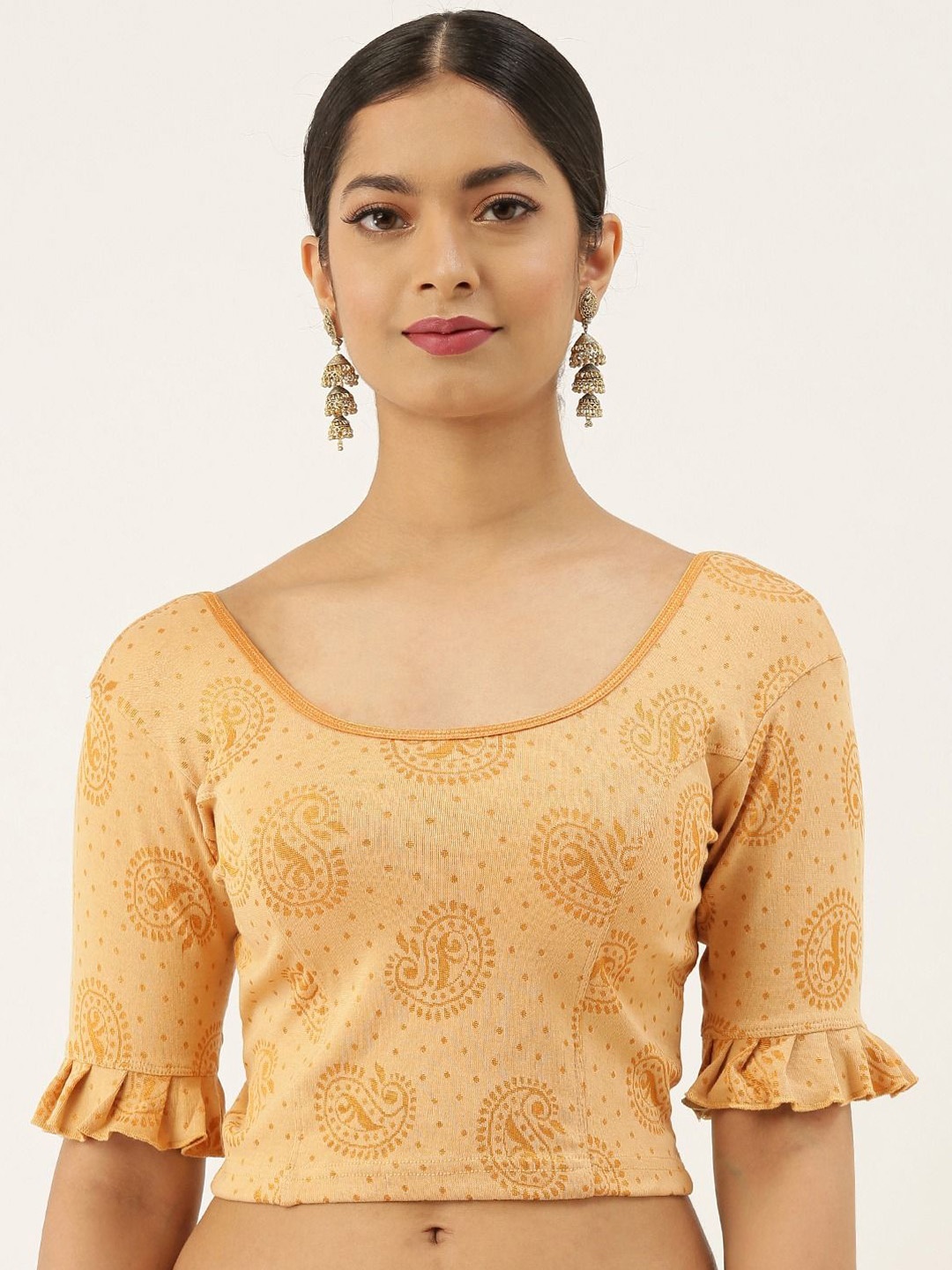 

VASTRANAND Printed Round Neck Cotton Stretchable Saree Blouse, Yellow