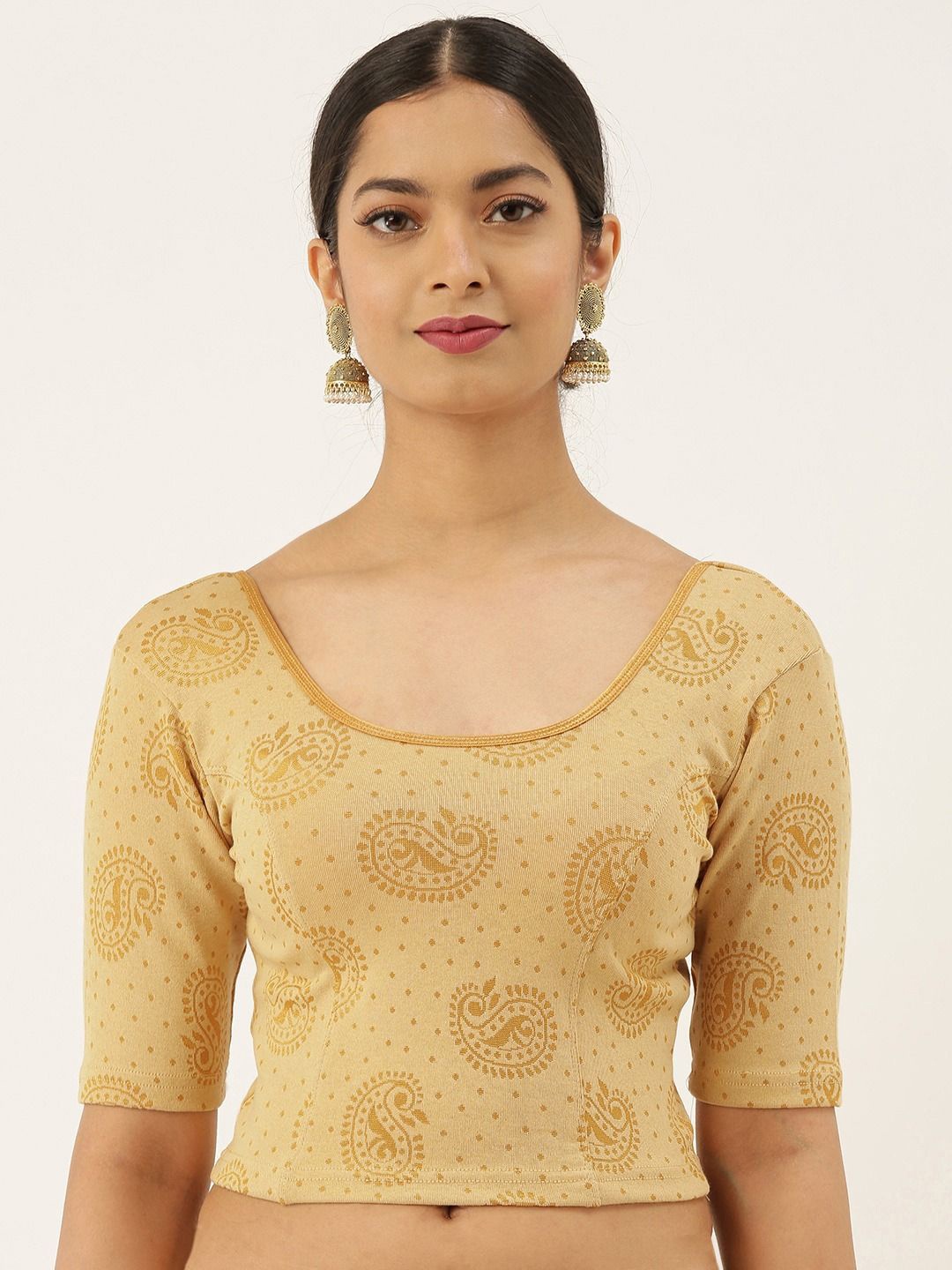 

VASTRANAND Women Woven-Design Stretchable Saree Blouse, Beige