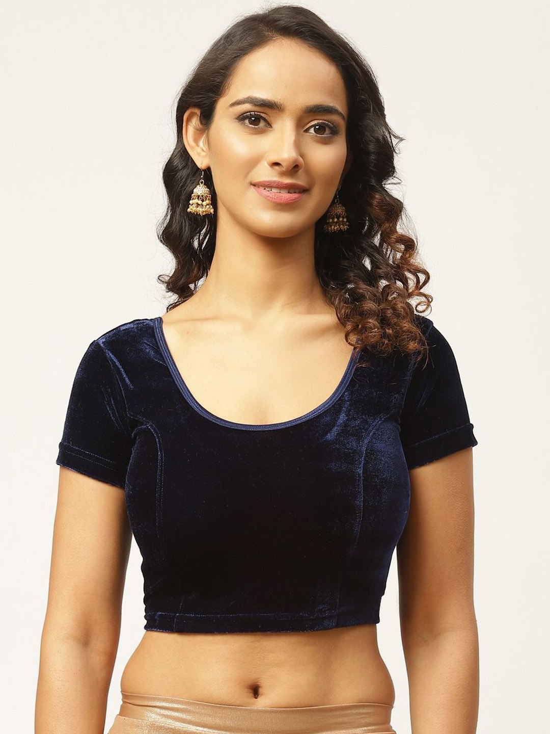 

VASTRANAND Women U-Neck Stretchable Velvet Ethnic Saree Blouse, Navy blue