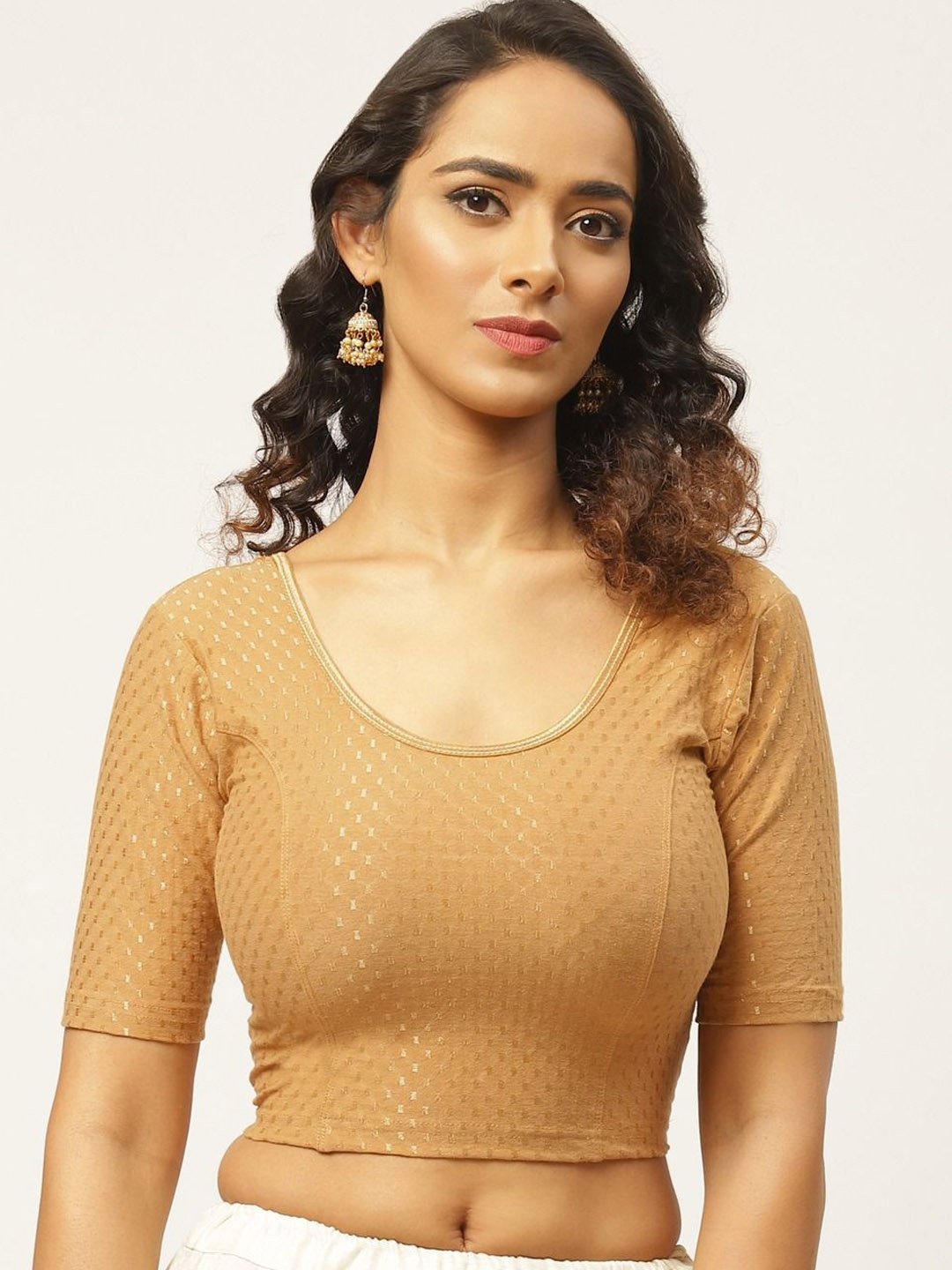 

VASTRANAND Woven-Design Stretchable Saree Blouse, Beige