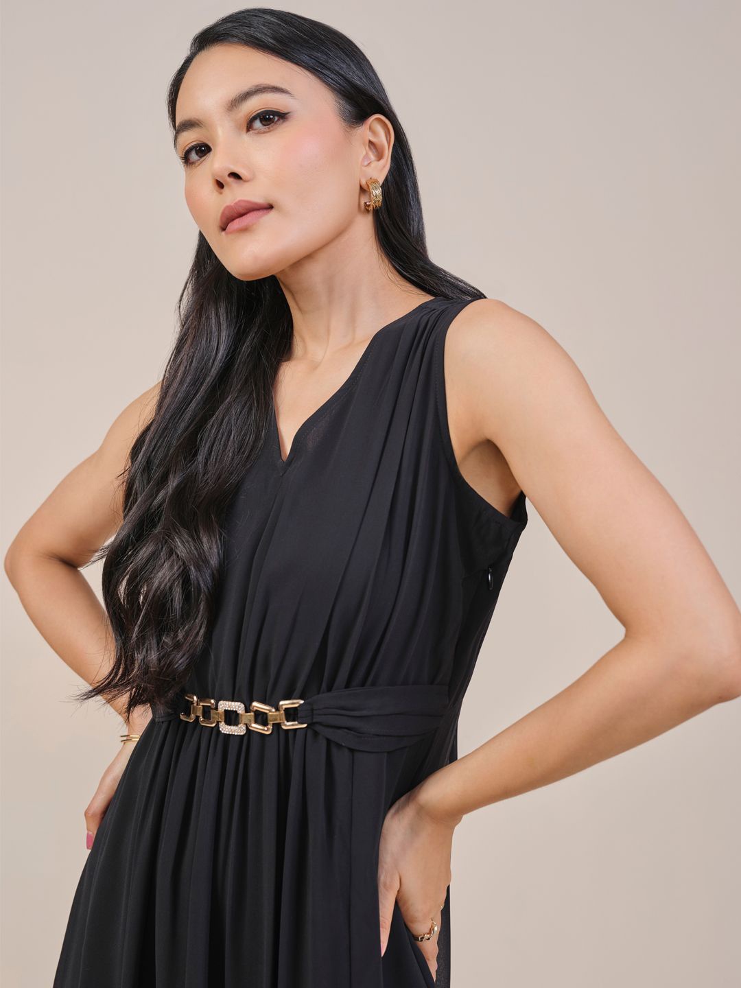 

AND Women Sleeveless Fit & Flare Maxi Dress, Black