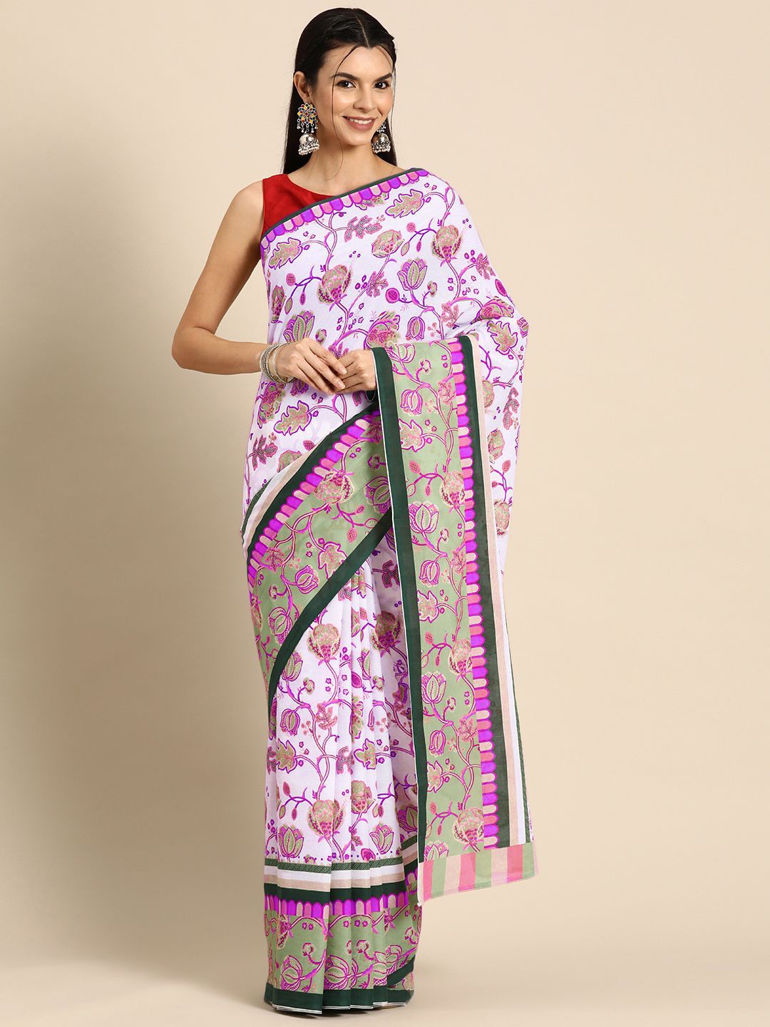 

BUTA BUTI Ethnic Motifs Printed Pure Cotton Saree, Pink