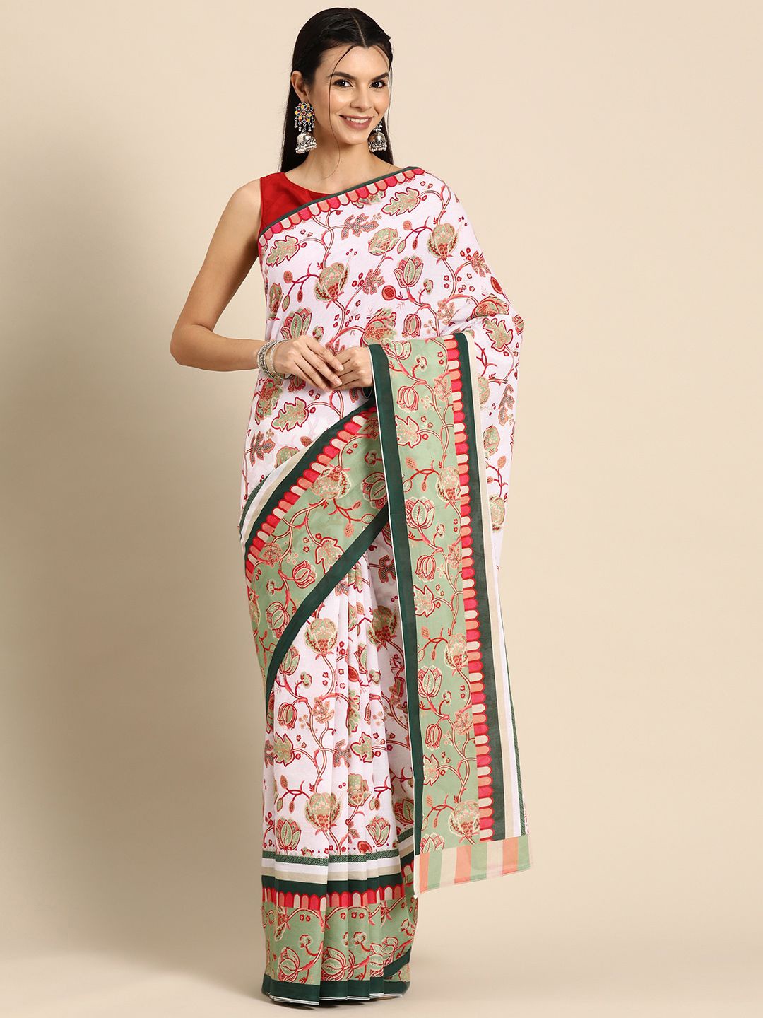 

BUTA BUTI Ethnic Motifs Printed Pure Cotton Saree, White