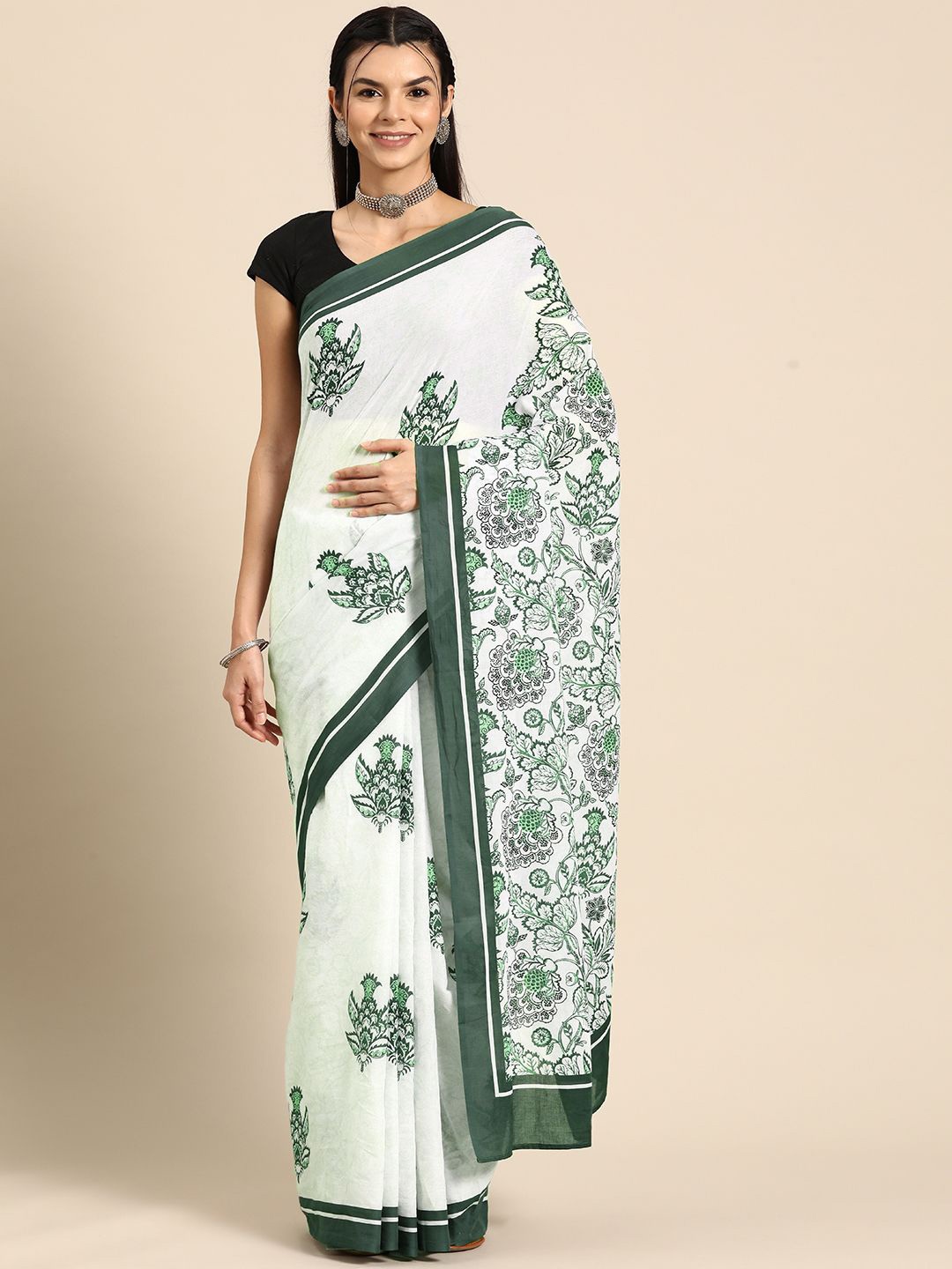 

BUTA BUTI Ethnic Motif Pure Cotton Saree, Green