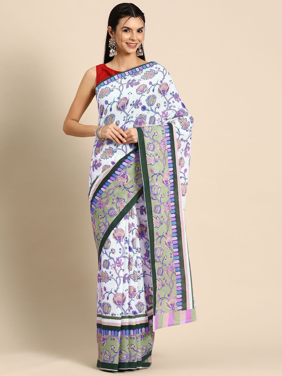 

BUTA BUTI Floral Pure Cotton Saree, Blue