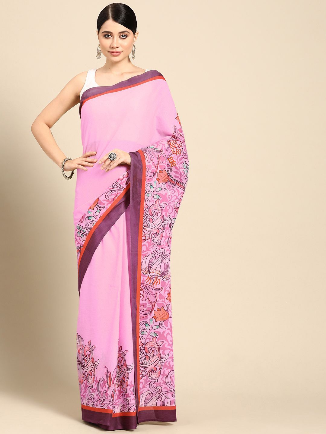 

BUTA BUTI Ethnic Motif Pure Cotton Saree, Pink