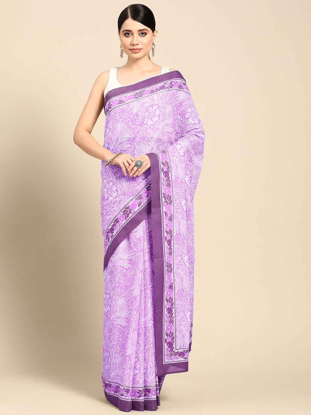 

BUTA BUTI Ethnic Motifs Printed Pure Cotton Saree, Purple