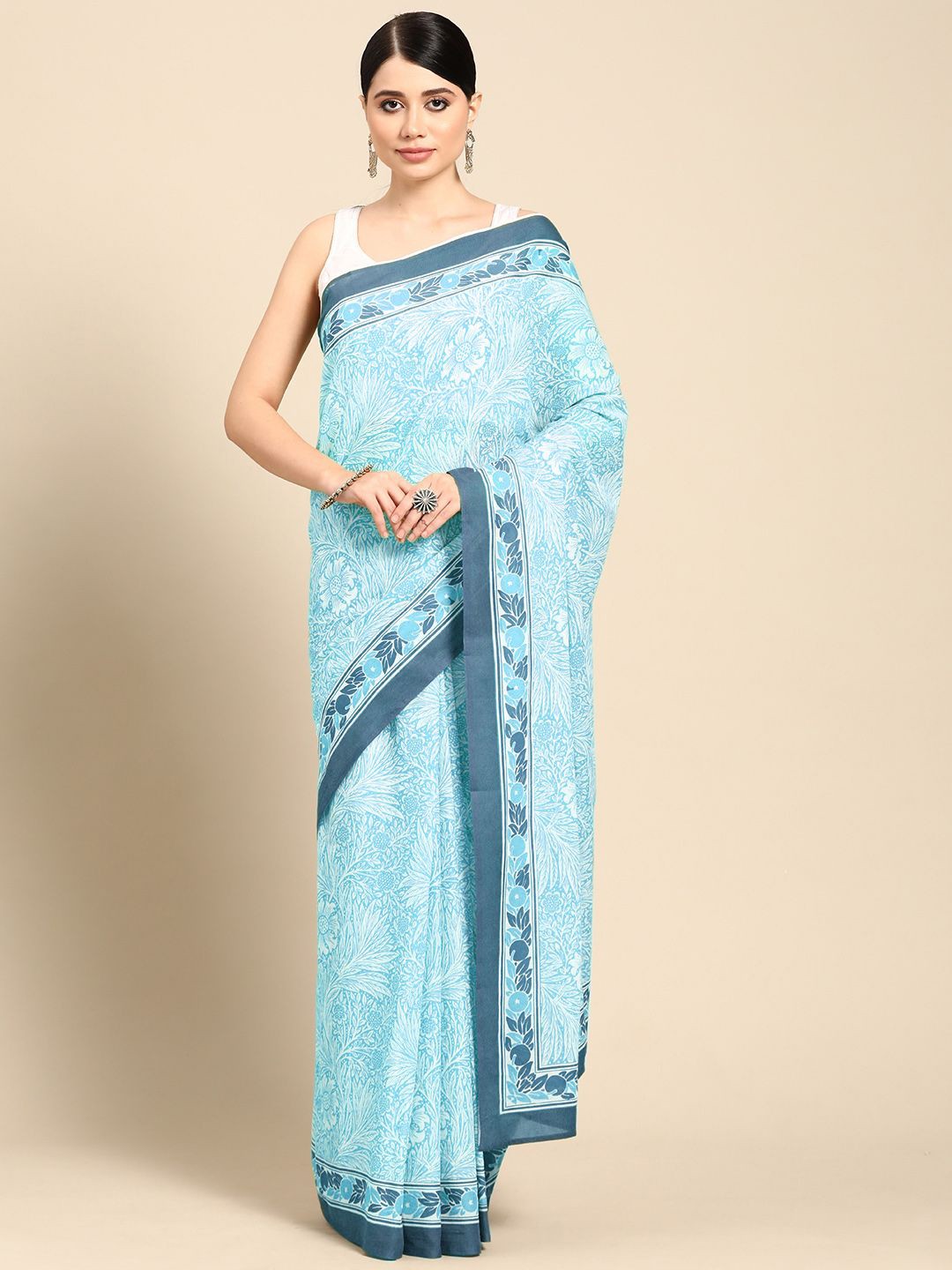 

BUTA BUTI Floral Pure Cotton Saree, Blue