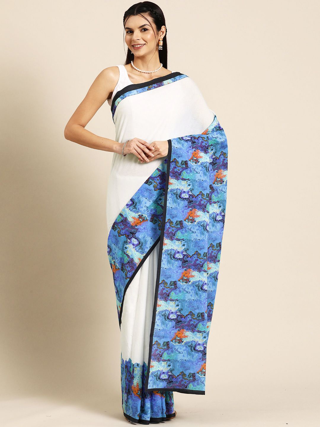 

BUTA BUTI Abstract Pure Cotton Saree, White