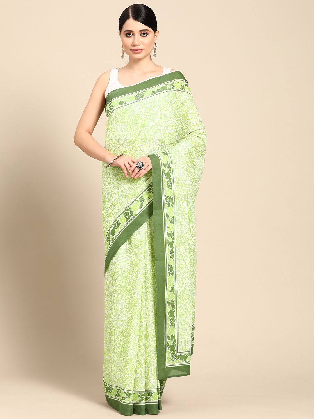 

BUTA BUTI Floral Pure Cotton Saree, Green