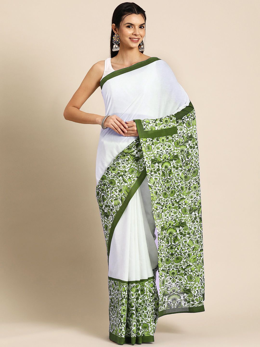 

BUTA BUTI Ethnic Motifs Printed Pure Cotton Saree, Green