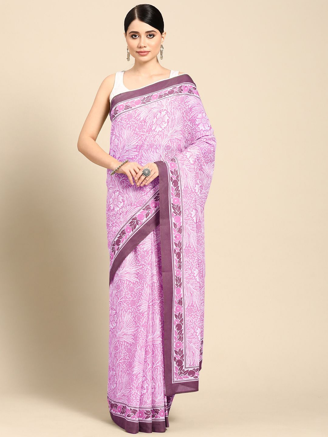 

BUTA BUTI Floral Pure Cotton Saree, Lavender