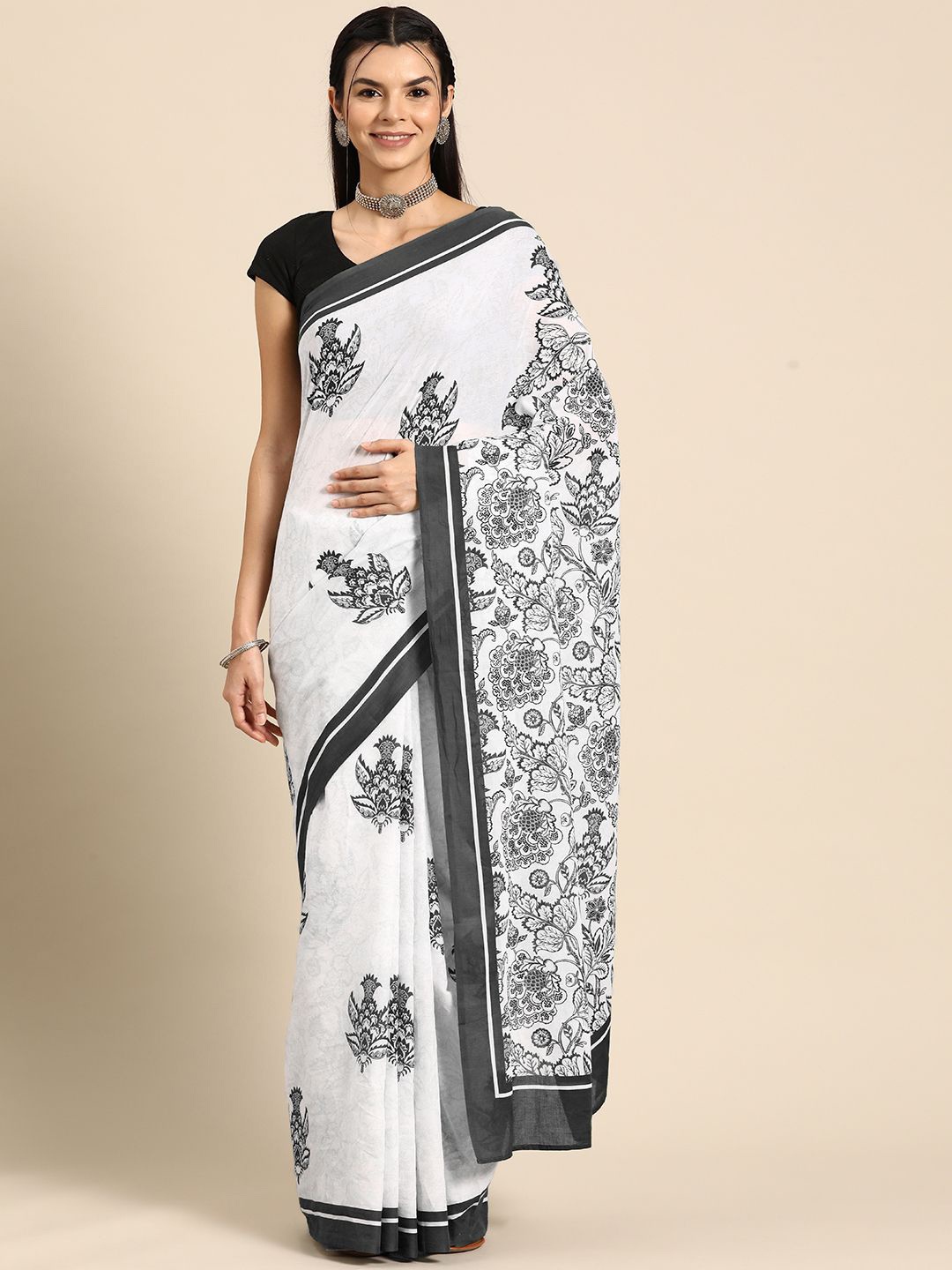 

BUTA BUTI Ethnic Motif Pure Cotton Saree, Black