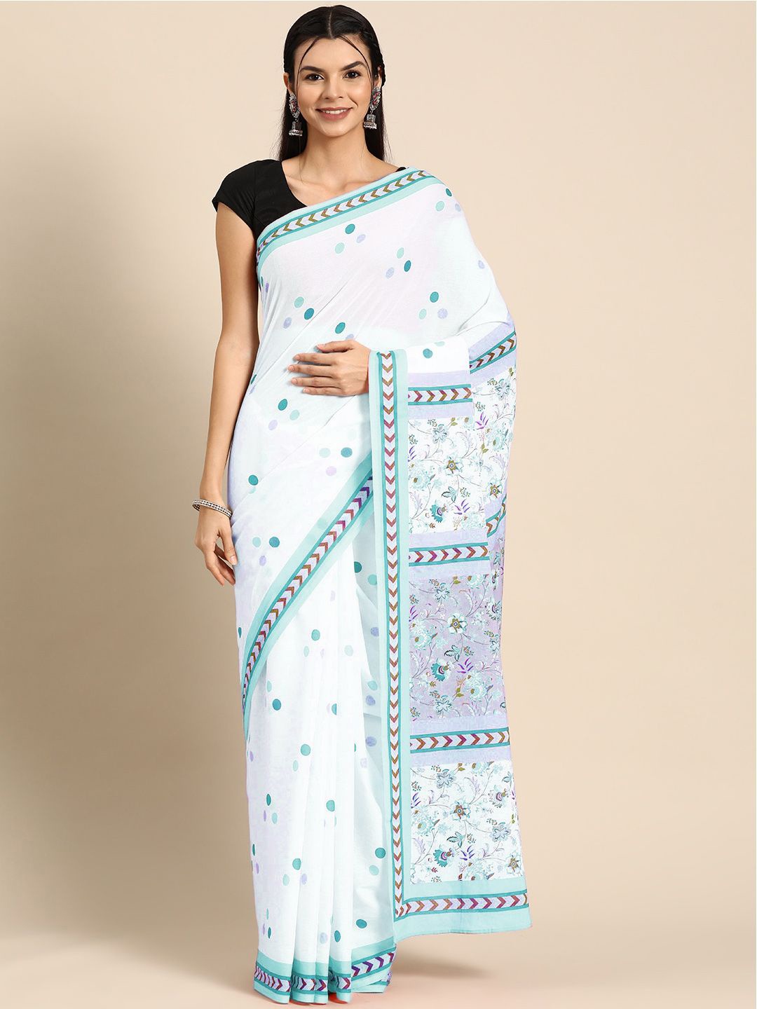 

BUTA BUTI Polka Dot Pure Cotton Saree, Sea green