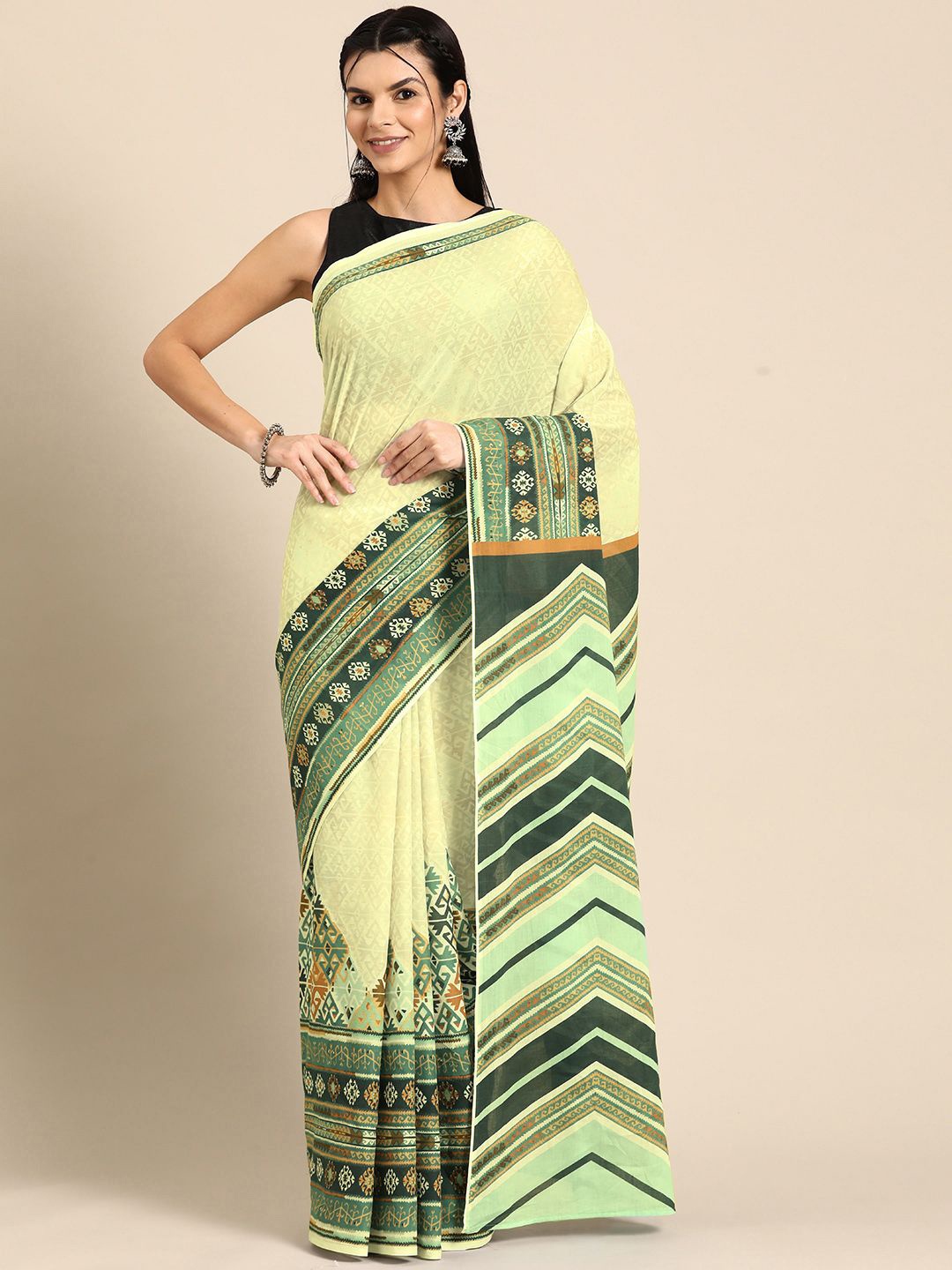 

BUTA BUTI Ethnic Motifs Printed Pure Cotton Saree, Yellow
