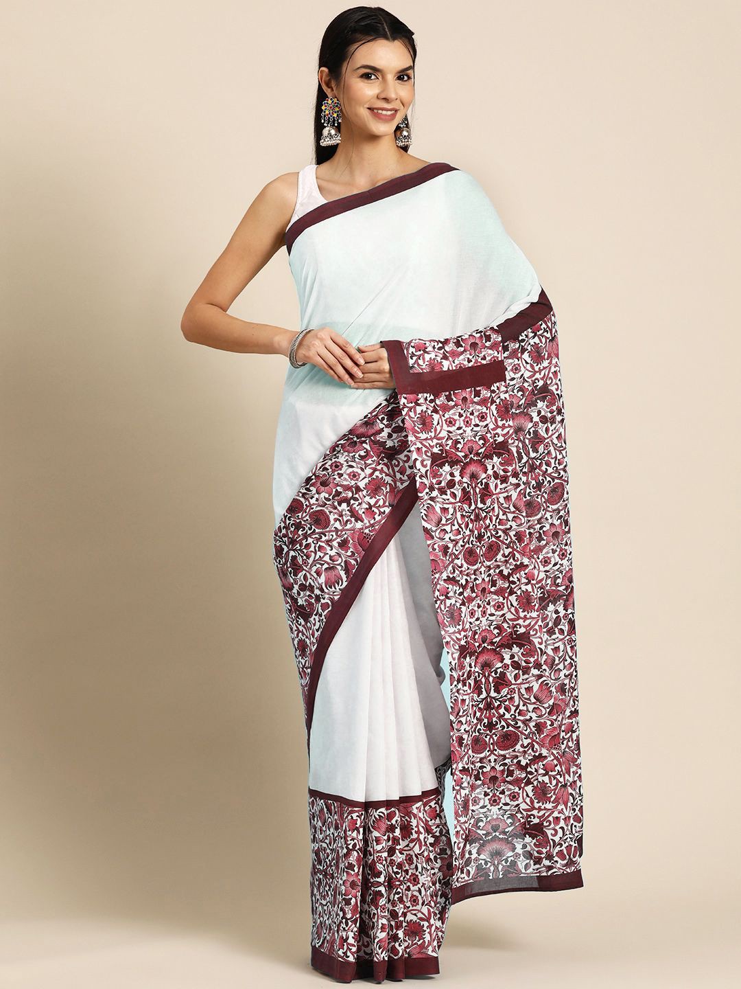 

BUTA BUTI Floral Pure Cotton Saree, White