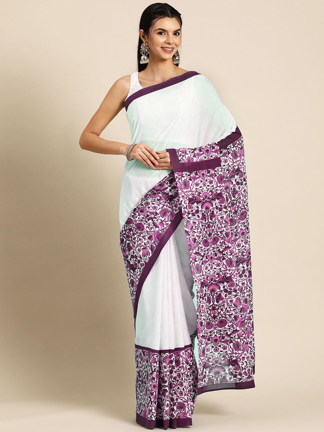 

BUTA BUTI Ethnic Motif Pure Cotton Saree, White