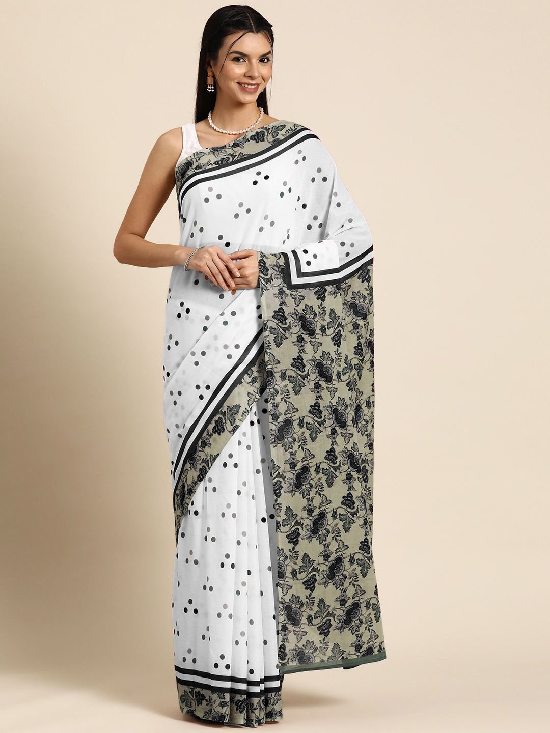 

BUTA BUTI Floral Pure Cotton Saree, White