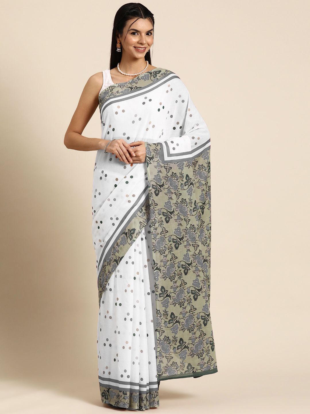 

BUTA BUTI Polka Dot Pure Cotton Saree, Grey