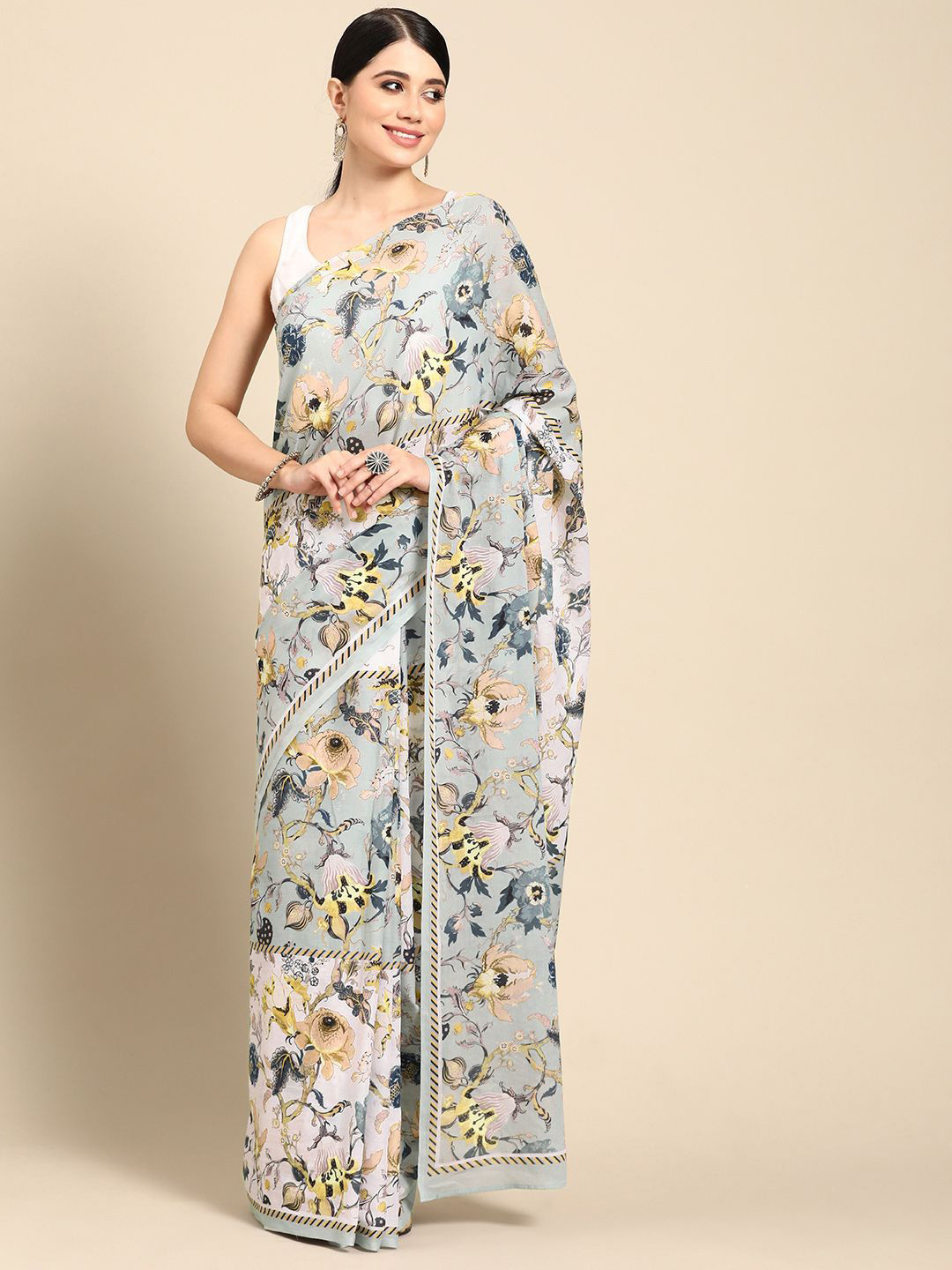 

BUTA BUTI Floral Pure Cotton Saree, Grey