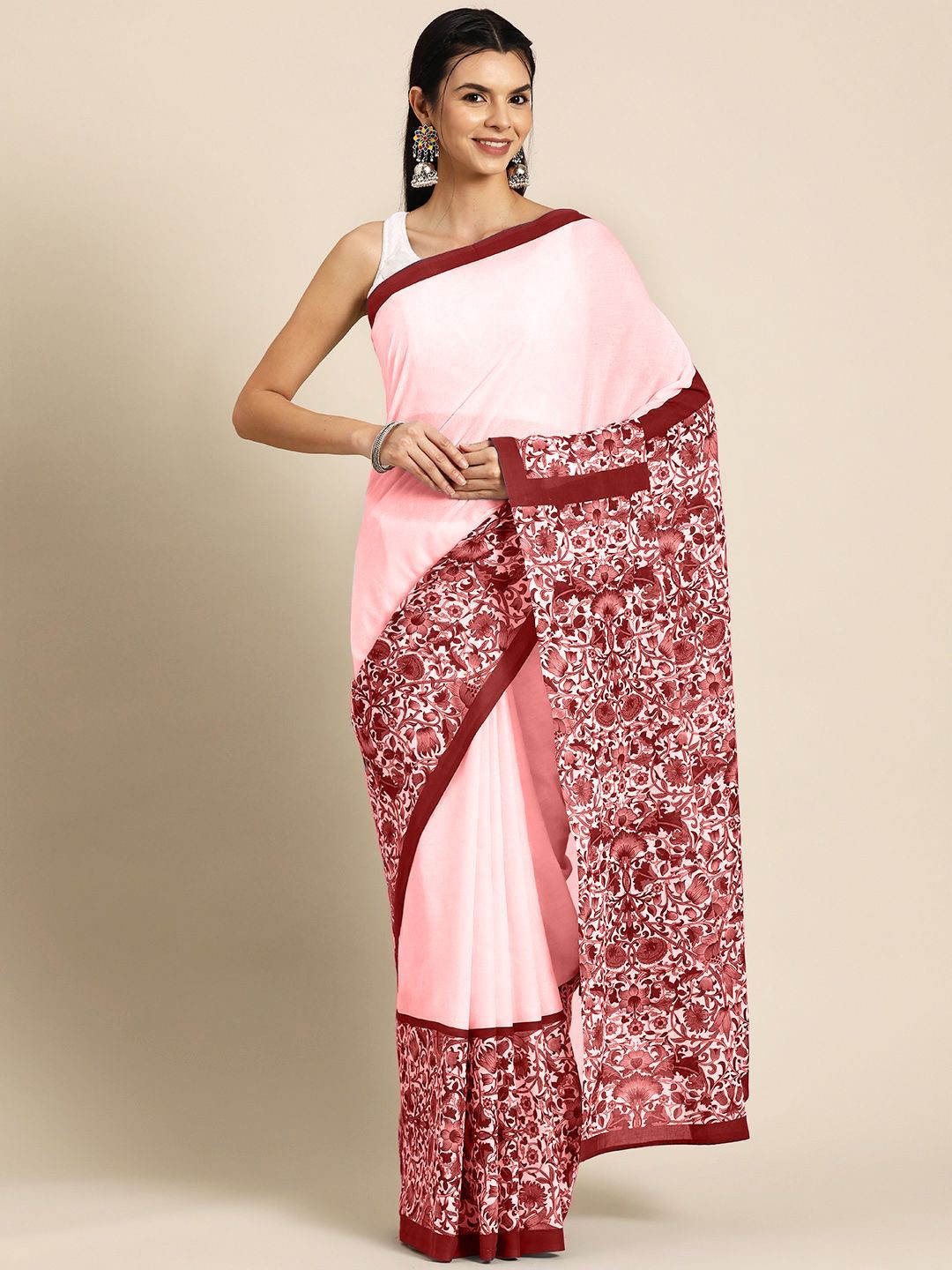 

BUTA BUTI Ethnic Motifs Printed Pure Cotton Saree, Red