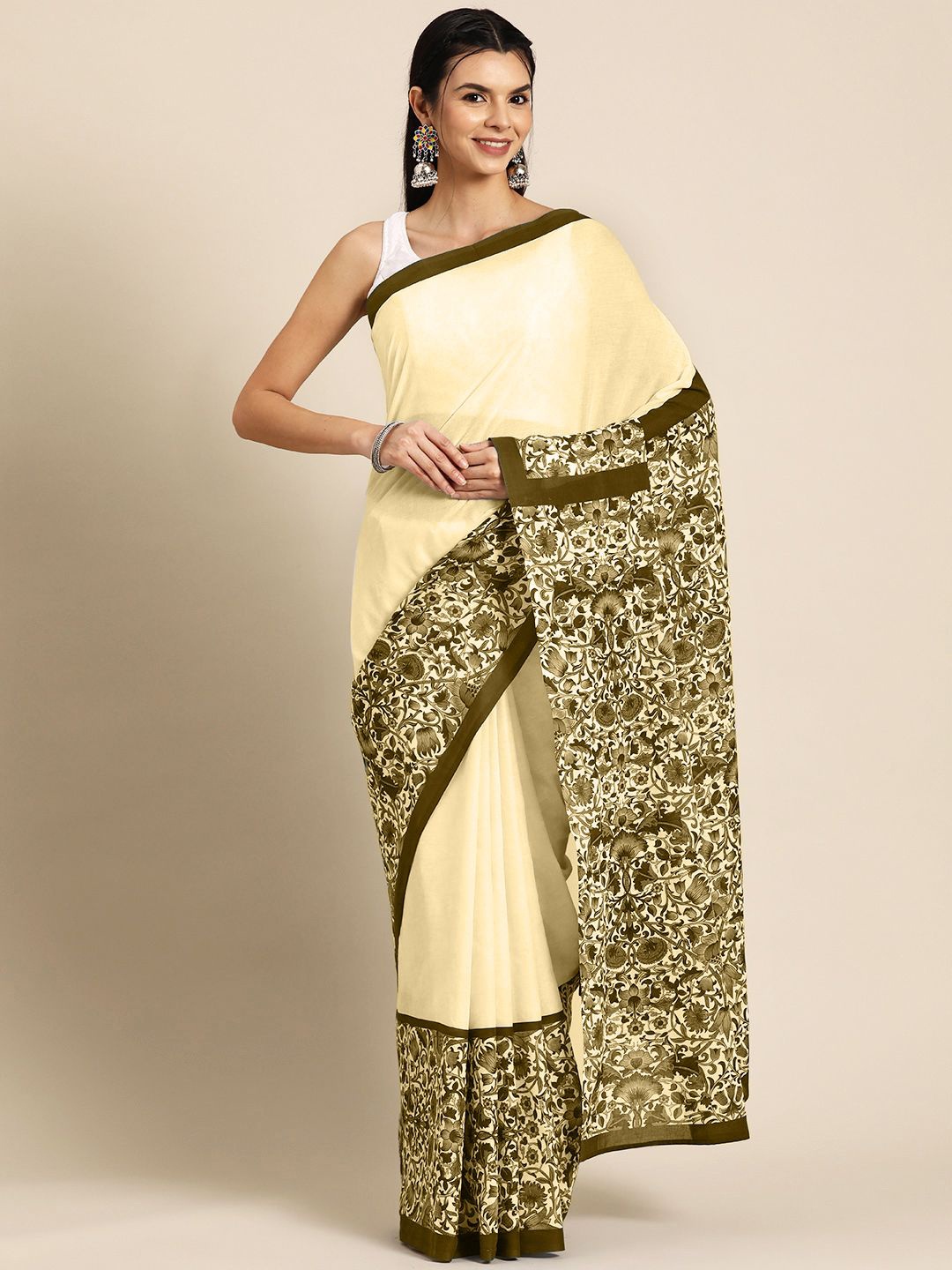 

BUTA BUTI Floral Pure Cotton Saree, Yellow