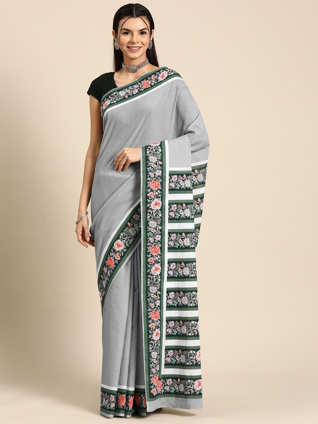 

BUTA BUTI Ethnic Motif Pure Cotton Saree, Grey