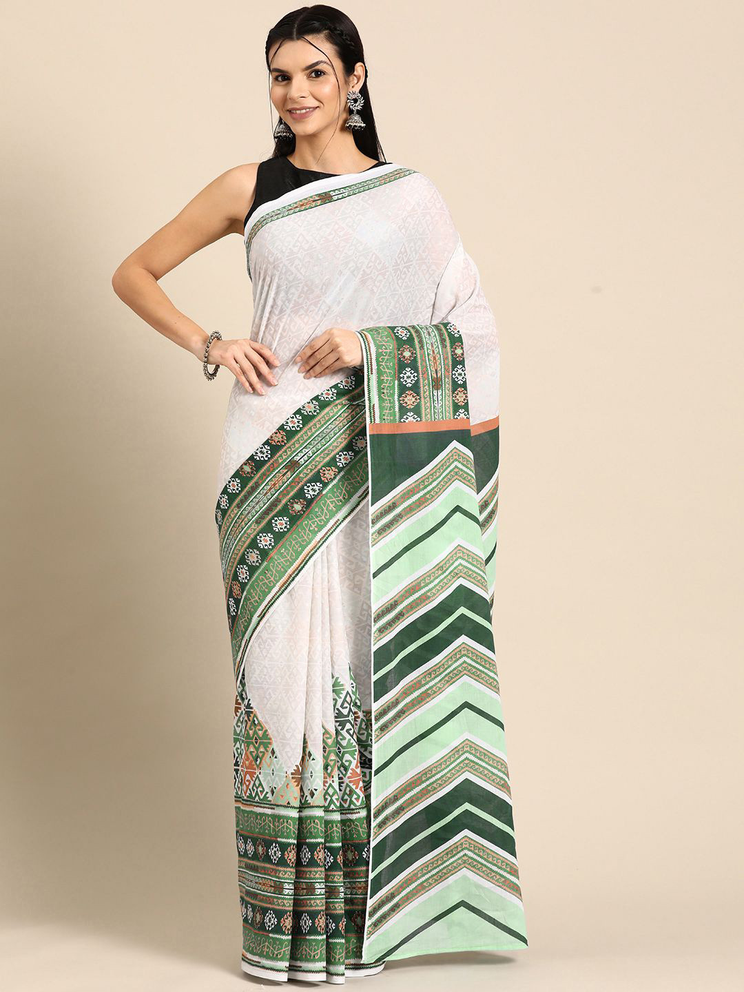 

BUTA BUTI Ethnic Motifs Pure Cotton Saree, Green
