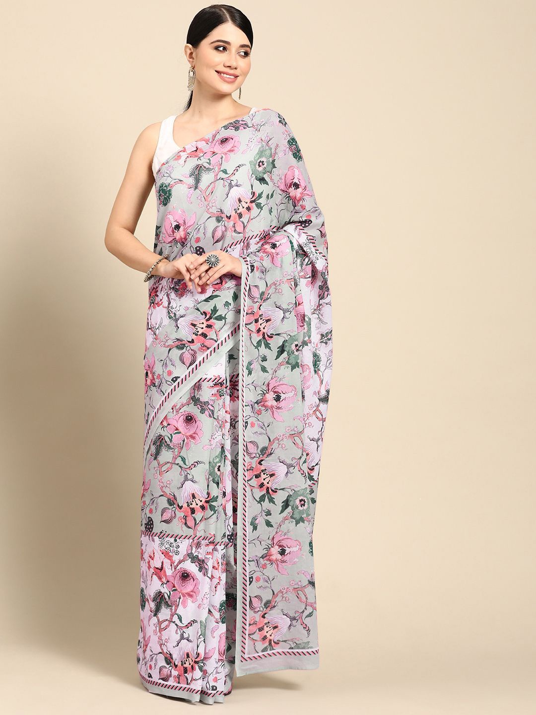

BUTA BUTI Ethnic Motif Pure Cotton Saree, Pink