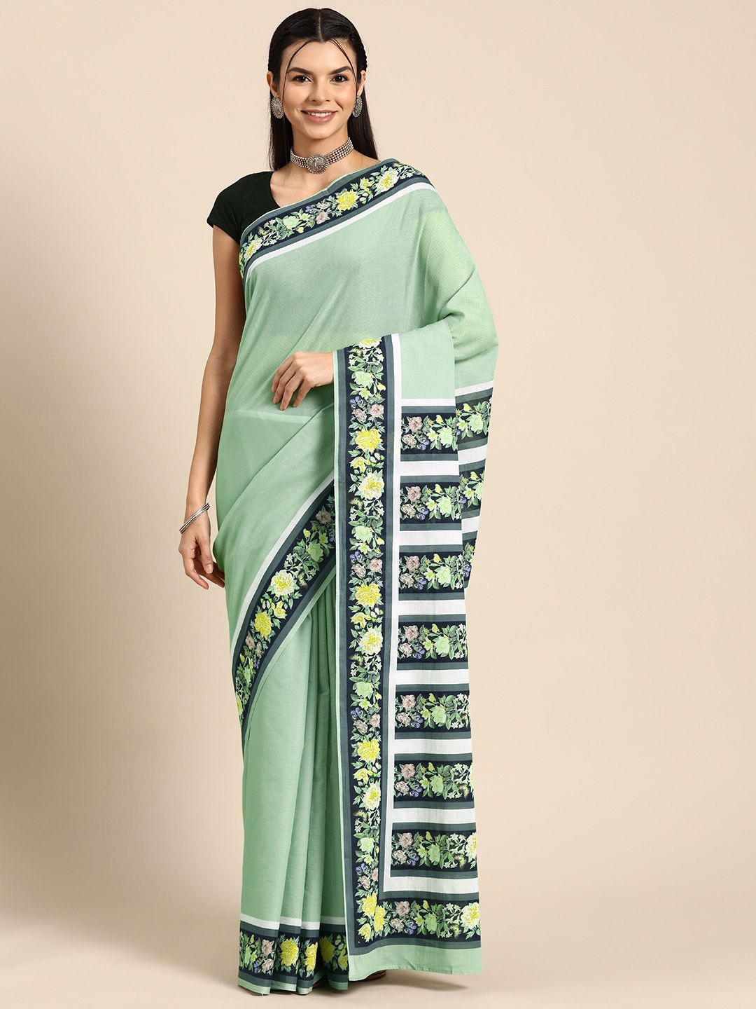 

BUTA BUTI Solid Pure Cotton Saree, Green