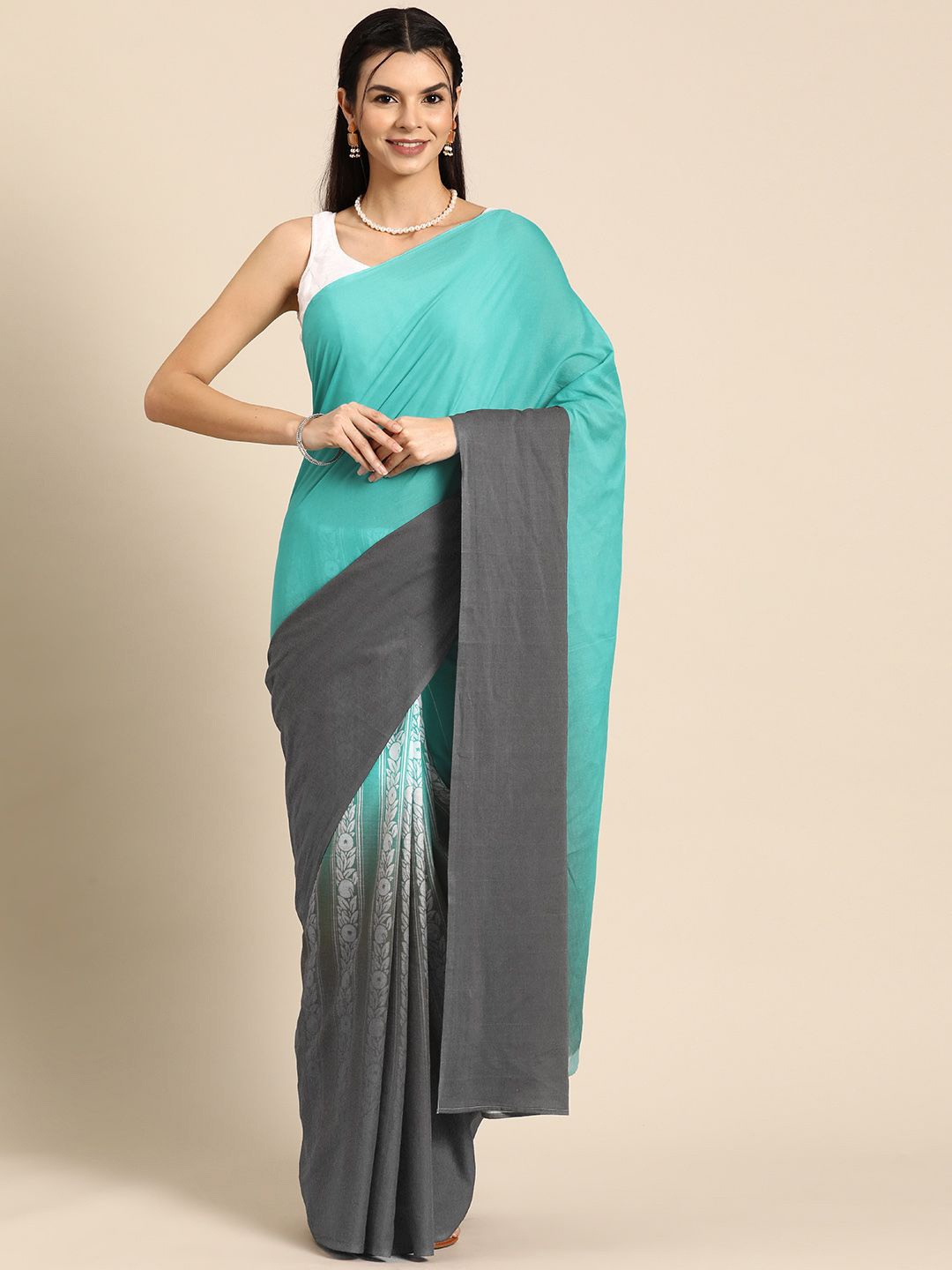 

BUTA BUTI Ombre Dyed Pure Cotton Saree, Grey