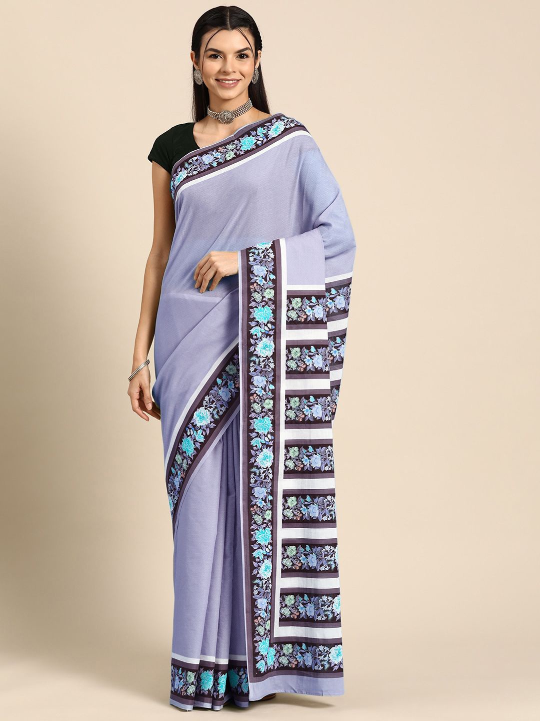

BUTA BUTI Floral Pure Cotton Saree, Blue