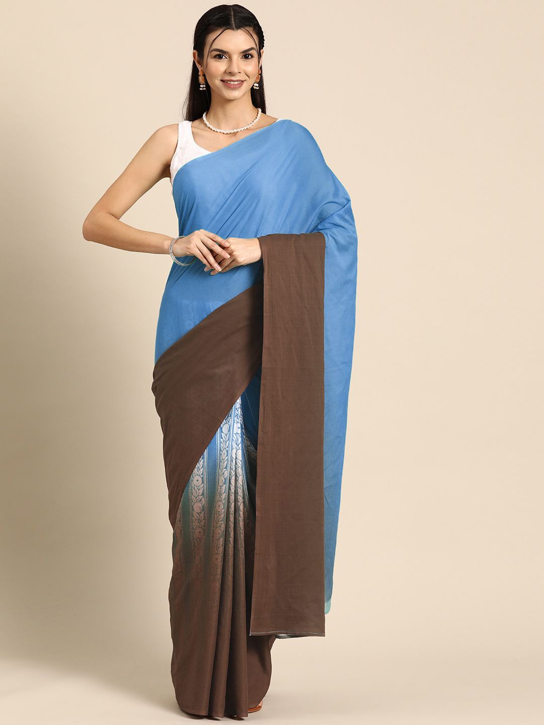

BUTA BUTI Ethnic Motif Pure Cotton Saree, Blue