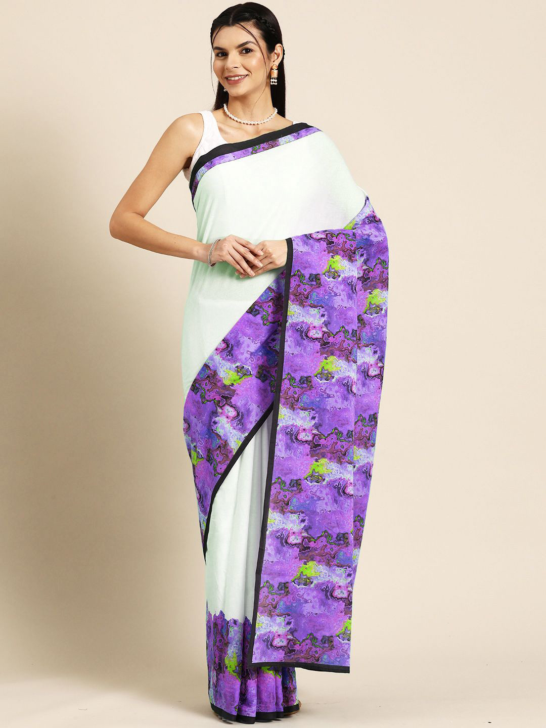 

BUTA BUTI Abstract Pure Cotton Saree, White